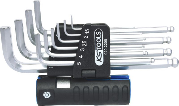 KS Tools 3 in 1 Innen6kant-Winkelstiftschlüssel-Satz, 10-teilig lang, Kugelkopf, 920.2200