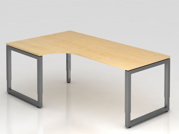 Hammerbacher Winkeltisch O-Fuß eckig 200x120cm Ahorn/Graph, Winkelform 90°, links oder rechts montierbar, VRS82/3/G
