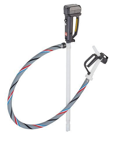 DENIOS Akku-Pumpe B2 aus PVDF, 260 W, Tauchtiefe 500 mm, Schlauch 1,5 m, Zapfventil, 267781