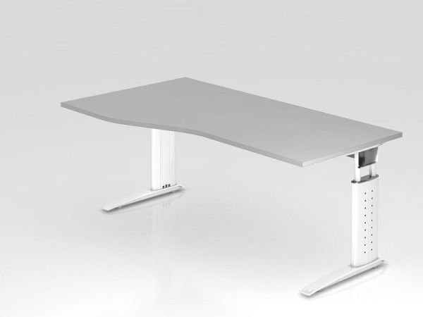 Hammerbacher Schreibtisch C-Fuß 180x100/80cm Grau/Weiß, Arbeitshöhe 68-86 cm einstellbar, VUS18/5/W