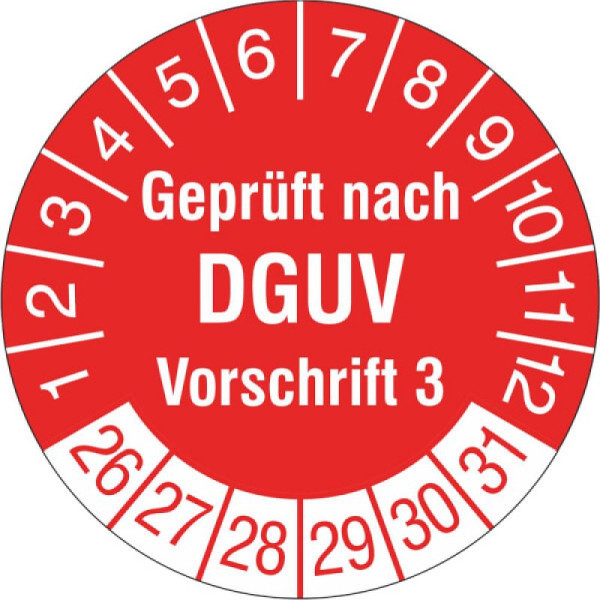 Stein HGS Prüfplaketten mit Jahresfarbe (6 Jahre), Folie, Ø 30 mm, weiß-rot, 2026-2031, 31.c7037-26