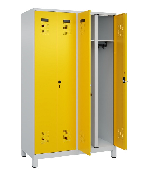 C+P Schwarz-Weiß-Spind Evolo PLUS, mit Füßen, 4 Abteile, 1950x1200x500mm, 7035/1023 Verkehrsgelb, Abteile 4, Abteilbreite 300 mm, 049012-40 S10001