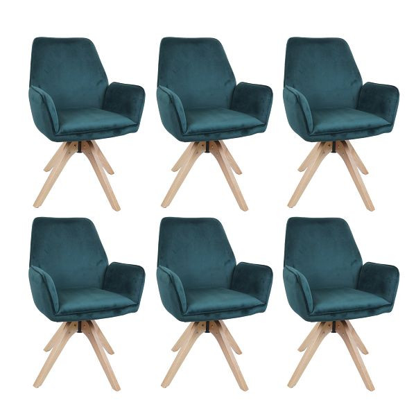 Mendler 6er-Set Esszimmerstuhl HWC-G67, Esstischstuhl Küchenstuhl mit Armlehne, drehbar Holz Samt 320 g/m² MVG, grün, 6x121385