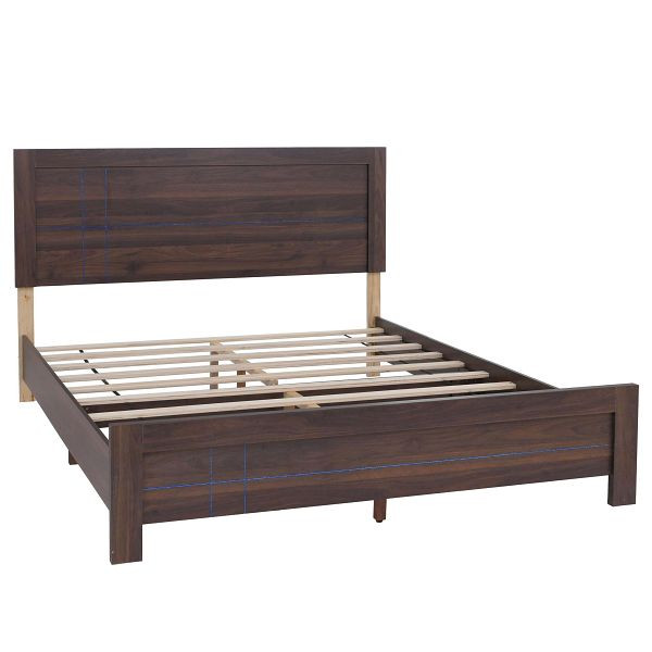 Mendler Queen Size Bett HWC-P44, Doppelbett Bettgestell mit Lattenrost, 160x200cm, Walnuss-Optik, 139849+139848+139850