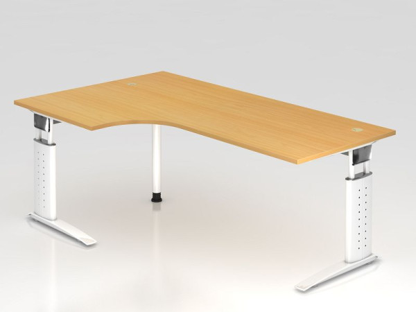 Hammerbacher Winkeltisch C-Fuß 200x120cm 90° Buche/Weiß, Winkelform 90°, links oder rechts montierbar, Arbeitshöhe 68-86 cm, VUS82/6/W