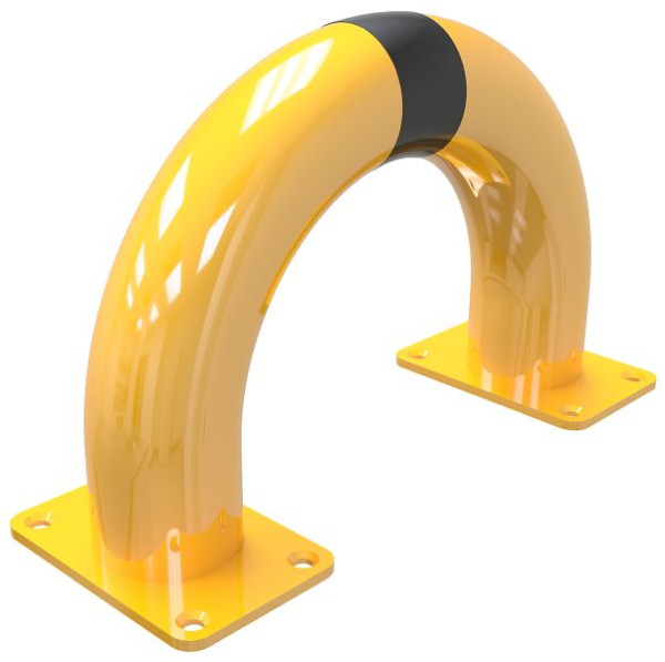 Schake Rammschutzbügel Stahlrohr Ø 76 mm gelb / schwarz, Gesamtbreite: 400 mm, Höhe Überflur: 250 mm, für Dübel Befestigung, 477_01PBG