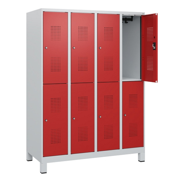 C+P Doppelstöckiger Spind Evolo PLUS, Füße, 8 Fächer, 1630x1200x500mm, 7035/3000, Zylinderschloss, 0493105-40 S10024