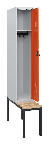 C+P Spind Evolo PLUS, 1 Abteil, 1950x300x815mm, 7035/2004, Drehriegel, Sitzfläche Holz, Sitzbank, 0490505-10 S10002