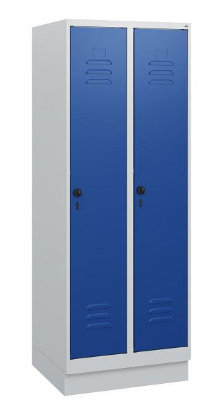 C+P Umkleidespind Classic PLUS, Sockel, 2 Abteile, 1630x600x500mm, 7035/5010, Drehriegel, 0800205-20 S10003