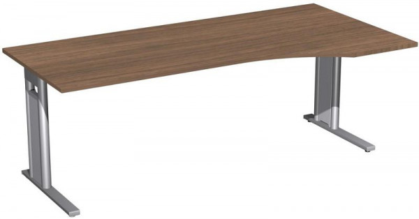geramöbel PC-Schreibtisch rechts starr, C Fuß Blende optional, 2000x1000x720, Nussbaum/Silber, N-648313-NS