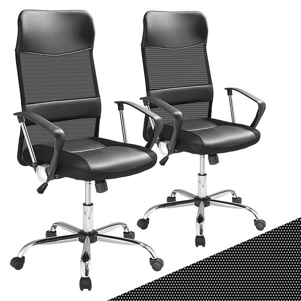 casaria Bürostuhl Deluxe 2er-Set Schwarz mit Netz, 995285