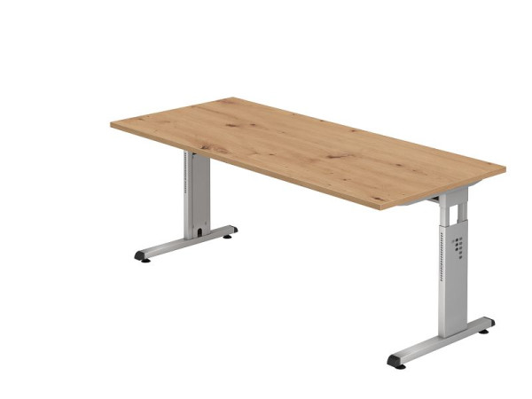 Hammerbacher Schreibtisch OS19, 180 x 80 cm, Platte: Asteiche, 25 mm dick, 2 mm ABS-Kante, Rechteckform, Silber, VOS19/R/S