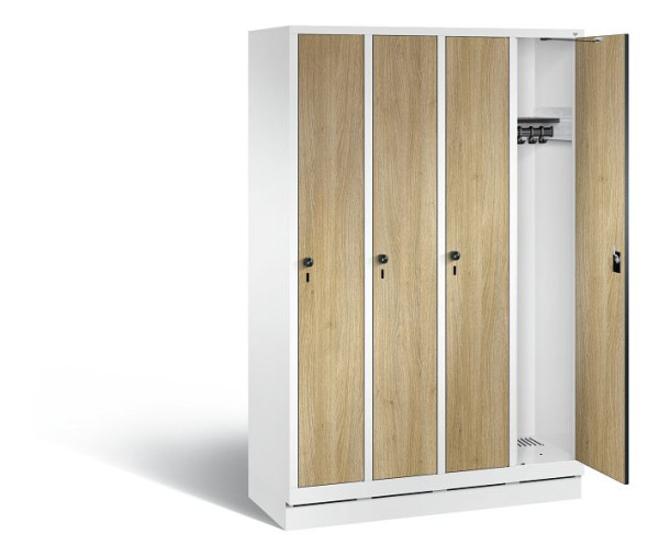 C+P Garderobenschrank Evolo, H1800xB1190xT500mm, Farbe: Verkehrsweiß / Dekor Eiche Sereno, 48020-40 S11005
