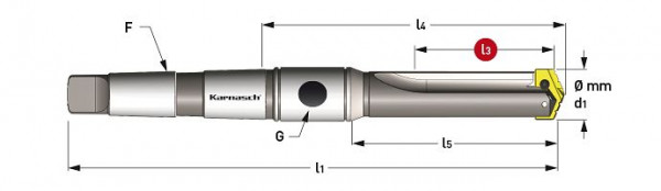 Karnasch Spatenbohrer Halter Morsekegel 4, gerade genutet, ISO 296 Typ BEK, d= 42,0-47,0 mm, Nutzlänge: 120,6 mm, 221040012060420