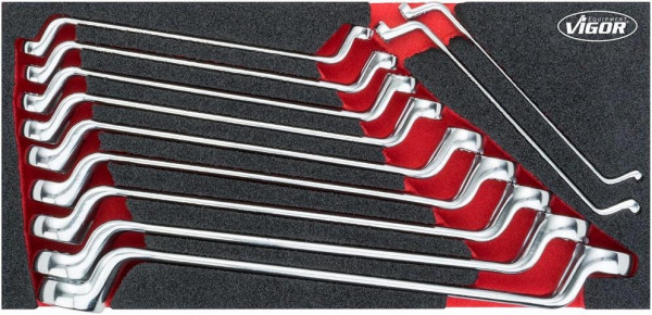 VIGOR Doppel-Ringschlüssel Satz, Außen-Doppel-Sechskant Profil, 6 x 7 - 25 x 28, Anzahl Werkzeuge: 11, V6722
