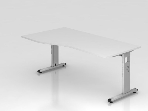 Hammerbacher Schreibtisch C-Fuß 180x100/80cm Weiß/Silber, Arbeitshöhe 65-85 cm, VOS18/W/S