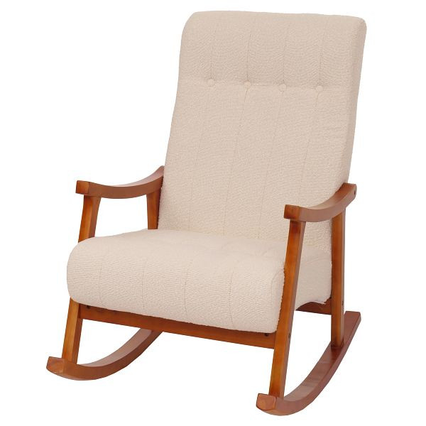 Mendler Schaukelstuhl HWC-K10, Relaxsessel, Holz FSC® Stoff/Textil Bouclé (450g/m²), creme, Gestell Walnuss-Optik, 108862