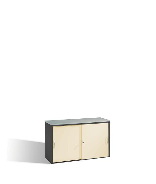 C+P Sideboard mit Schiebetüren Acurado, H720xB1200xT400mm, Farbe: Schwarzgrau / Perlweiß, Bügelgriff, 2 OH, 5723-00 S10209