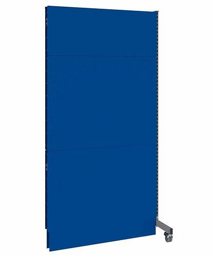 DENIOS Mobile Akustik Trennwand, Anbaufeld, B 1250, H 2500 mm, Akustik-Lochblech einseitig, grau/blau, 293116