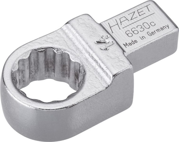 Hazet Einsteck-Ringschlüssel, Einsteck-Vierkant 9 x 12 mm, Außen-Doppel-Sechskant-Tractionsprofil, 14 mm, 6630C-14