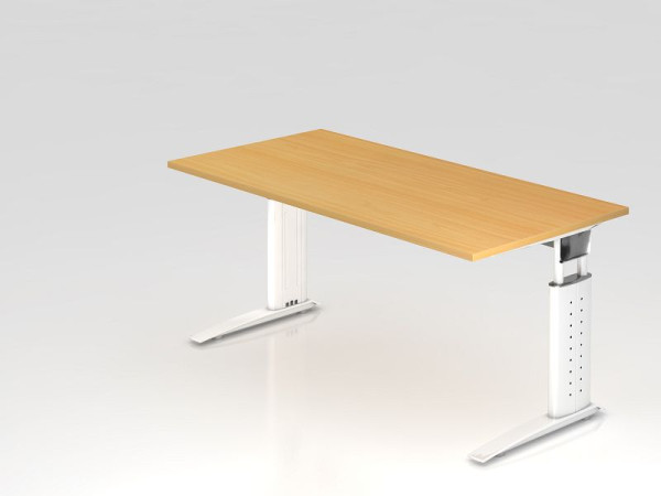 Hammerbacher Schreibtisch C-Fuß 160x80cm Buche/Weiß, Arbeitshöhe 68-86 cm einstellbar, VUS16/6/W