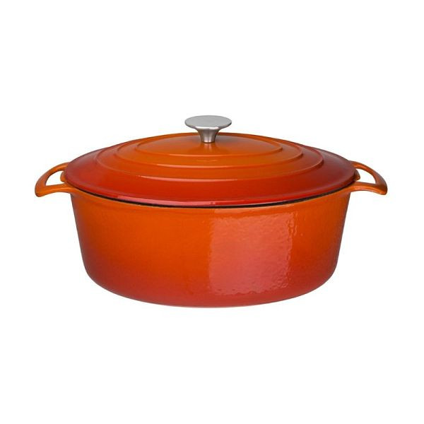 Vogue ovaler Schmortopf orange groß, hochwertiges Gusseisen, GH312