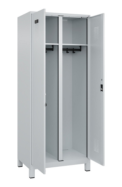 C+P Schwarz-Weiß-Spind Evolo PLUS, mit Füßen, 2 Abteile, 1950x800x500mm, 7035/7, RAL 7035 Lichtgrau, Zylinderschloss, 049012-22 S10040