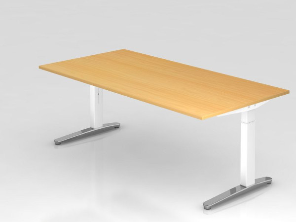 Hammerbacher Schreibtisch C-Fuß 200x100cm Buche/Weiß (Poliert), Rechteckform, VXB2E/6/WC