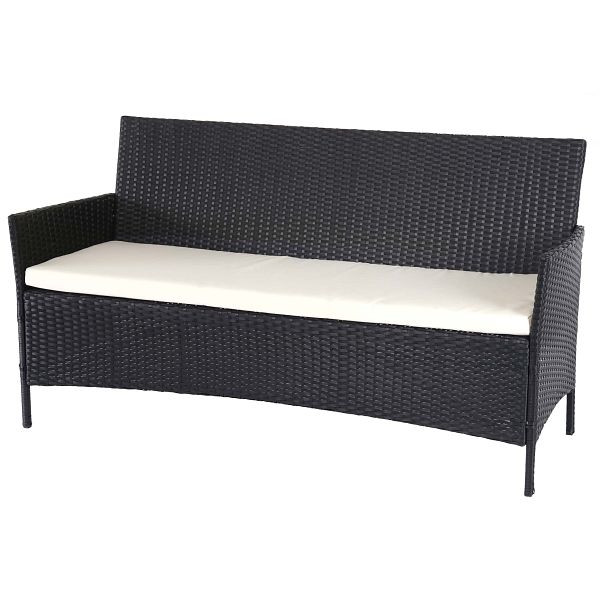 Mendler 3-Sitzer Poly-Rattan Gartenbank Halden, Sitzbank, anthrazit, Kissen creme, 64282