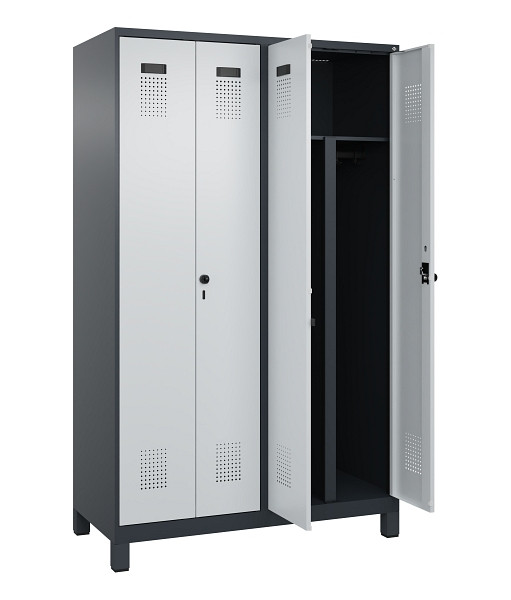 C+P PSA Schwarz-Weiß-Spind Evolo PLUS, mit Füßen, 4 Abteile, 1950x1200x500mm, 7016, RAL 7035 Lichtgrau, Drehriegel, 049012-40P S10017