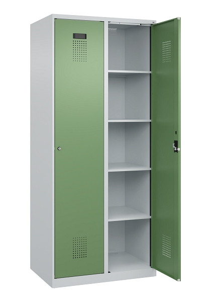 C+P Wäsche-Spind Evolo PLUS, 2 Abteile, 1850x800x500mm, 7035/6011, Verschluss Zylinderschloss, Ablageböden 8, 049000-22B S10037