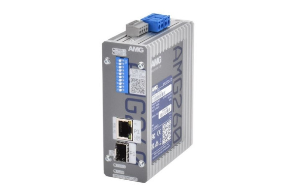 AMG Systems PoE Medienkonverter, 1 x 10/100/1000BT RJ45, 1 x 100/1000FX SFP Slot, ohne SFP, DIP Switch, DIN Rail / Wandmontage, AMG260-1G-1S-PD