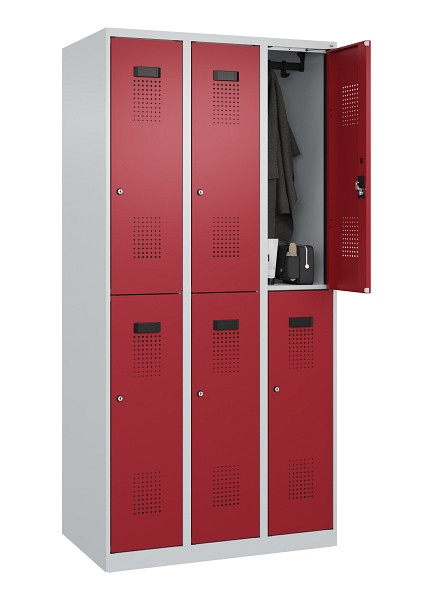 C+P Doppelstöckiger Spind Evolo PLUS, 6 Fächer, 1850x900x500mm, 7035/3003, Zylinderschloss, 049300-30 S10031