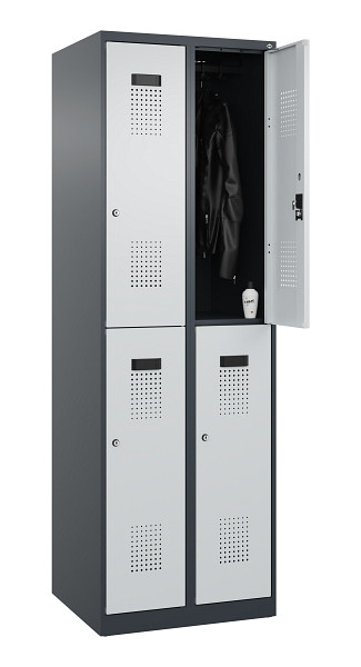 C+P Doppelstöckiger Spind Evolo PLUS, 4 Fächer, 1850x600x500mm, 7016/7035, Zylinderschloss, 049300-20 S10044