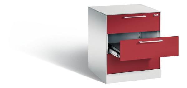 C+P Karteischrank Asisto, H710xB562xT600mm, Farbe: Lichtgrau / Rubinrot, Bügelgriff, 146274-322 S10068