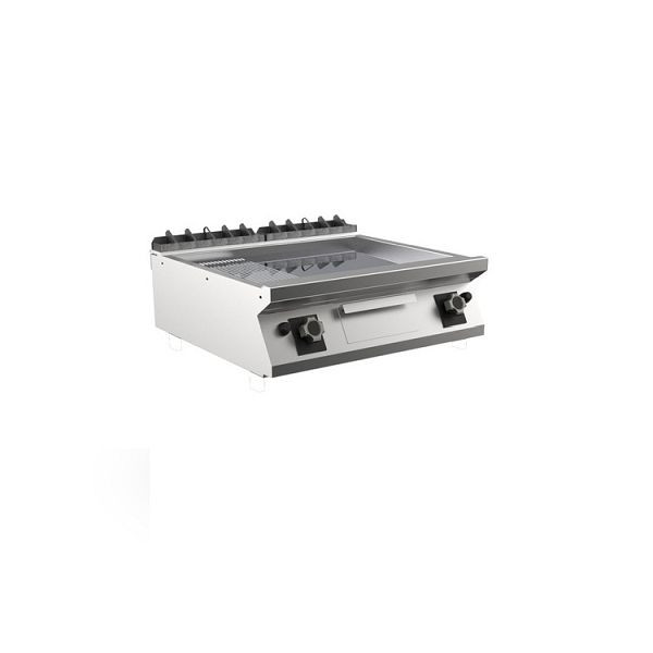 Mareno M1-700 Gas-Grillplatte mit 2/3 glatter und 1/3 gerippter Chromplatte, 80cm, 800(B)x750(T)x250(H)mm, FT78GMCT, 171.222