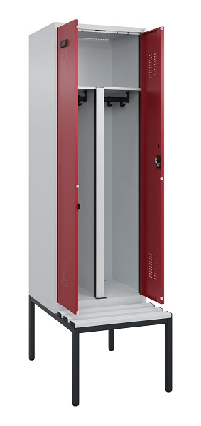 C+P PSA Doppel-Spind Evolo PLUS, Bank, 2 Abteile, 2120x600x815mm, 7035/3003, Zylinderschloss, Sitzfläche Kunststoff, Sitzbank, 0490527-20P S10085