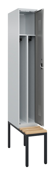 C+P Spind Evolo PLUS, 1 Abteile, 2120x300x815mm, 7035/0004, Haken 4, Zylinderschloss, Sitzfläche Buche-Hartholz, Sitzbank, 0490507-10F S10042