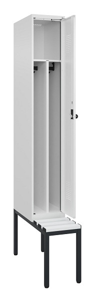 C+P Spind Evolo PLUS, 1 Abteile, 2120x300x815mm, 9016/9016, Haken 4, Drehriegel, Sitzfläche Kunststoff, Sitzbank, 0490507-10F S10075
