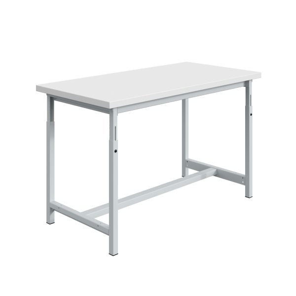 SOFAME PTH Werkbank, mechanisch höhenverstellbar, B 1500 x T 750 x H 780 bis 1060 mm, RESITOP Laminat-Arbeitsplatte 40 mm, Lichtgrau RAL 7035, W010020270GC