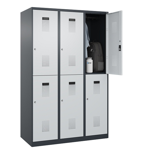 C+P Doppelstöckiger Spind Evolo PLUS, 6 Fächer, 1850x1200x500mm, 7016/7035, Zylinderschloss, 049300-32 S10044