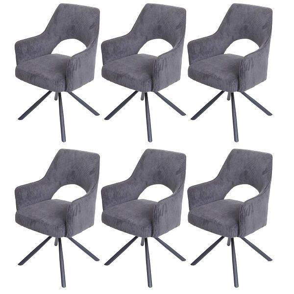 Mendler 6er-Set Esszimmerstuhl HWC-K30, Küchenstuhl Lehnstuhl, drehbar Auto-Position, Stoff/Textil, Kord-dunkelgrau, 6x89723