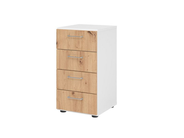 Hammerbacher Schubladenschrank 2OH, 4 Schübe 924S4 BS, Korpus: Weiß / Front: Asteiche, 40x41,7x74,8 cm (BxTxH), 4 Schubkästen, Metallgriff, V924S4/W/R/BS