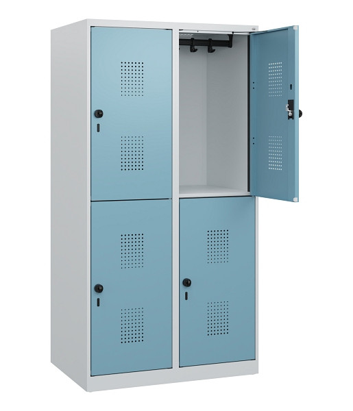 C+P Doppelstöckiger Spind Evolo PLUS, 4 Fächer, 1530x800x500mm, 7035/0010, Drehriegel, 0493005-22 S10009