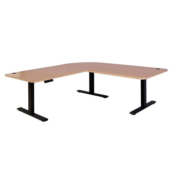 Mendler Eck-Schreibtisch HWC-D40, Computertisch, elektrisch höhenverstellbar 178x178cm 84kg, hellbraun, schwarz, 75756+62773