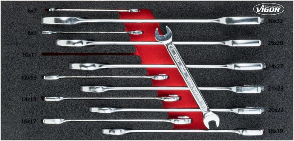 VIGOR Doppel-Maulschlüssel Satz, Außen-Sechskant Profil, 6 x 7 - 30 x 32, Anzahl Werkzeuge: 12, V6721