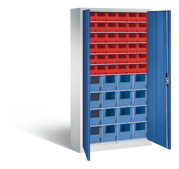 C+P Magazinschrank Serie 13, H1980xB1000xT420mm, Farbe: Lichtgrau / Enzianblau, Muldengriff, 133144-25 S10023
