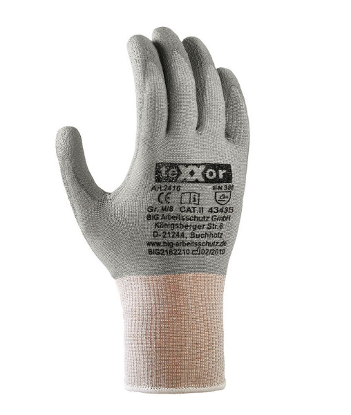 teXXor Schnittschutz-Strickhandschuhe PU-BESCHICHTUNG, grau/grau, Materialstärke Handfläche: ca. 1,10 mm, Größe: 6, VE: 240 Paar, 2416-6
