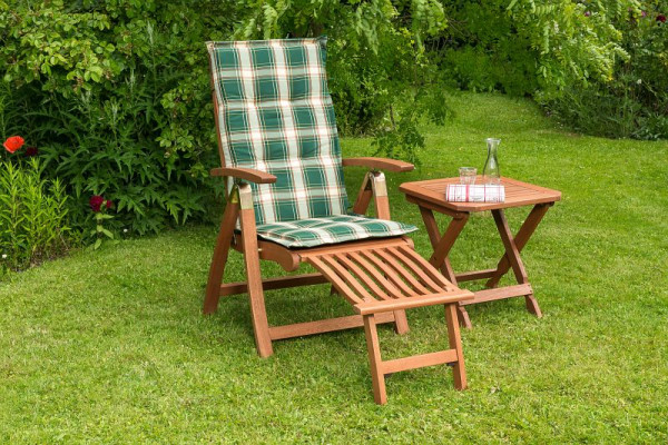 Merxx Comodoro Set 3-teilig, 1 Comodoro Klappsessel, mit Fußteil, 1 Wendekissen, grün kariert/uni, 1 Klapphocker, 50 x 50 cm, 50002-100