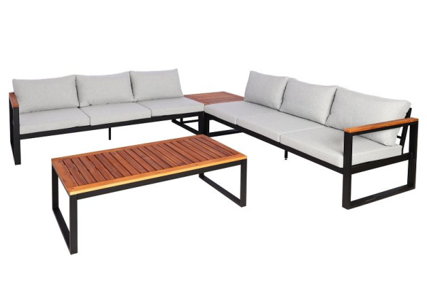 Mendler Garten-Garnitur HWC-L26, Gartenlounge Lounge-Set Sitzgruppe Sofa, Metall Akazie Holz MVG, hellgrau, 99066